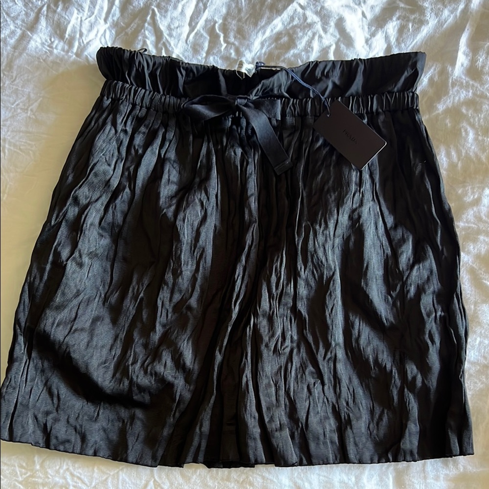 Iconic Vintage Prada Black Crinkle Bow Skirt 42